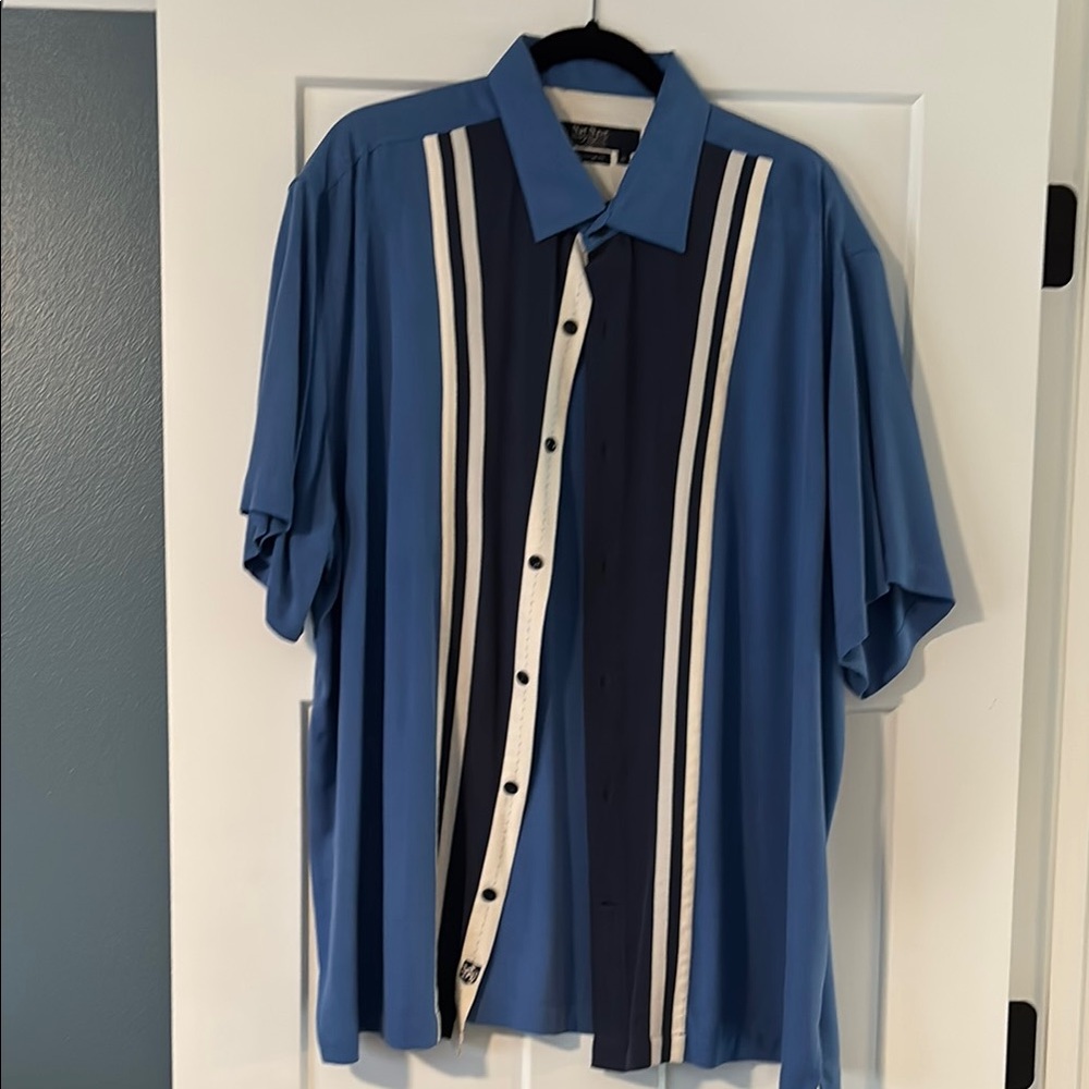 Blue and White Casual Button Down Shirt